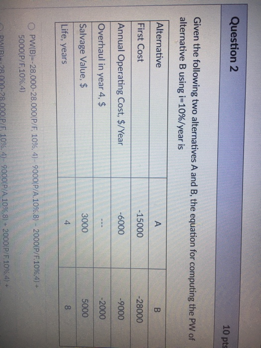 Question 2 10 pts Given the following two | Chegg.com