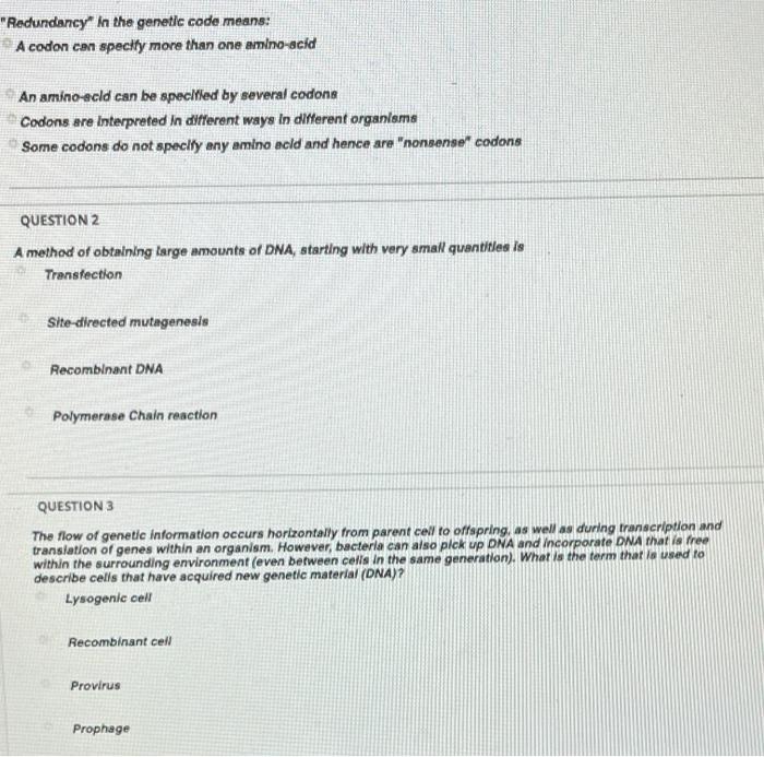 Solved Redundancy In The Genetic Code Means A Codon Can Chegg Com