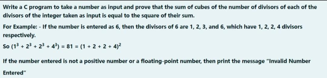 Solved Write a C program to take a number as input and prove | Chegg.com