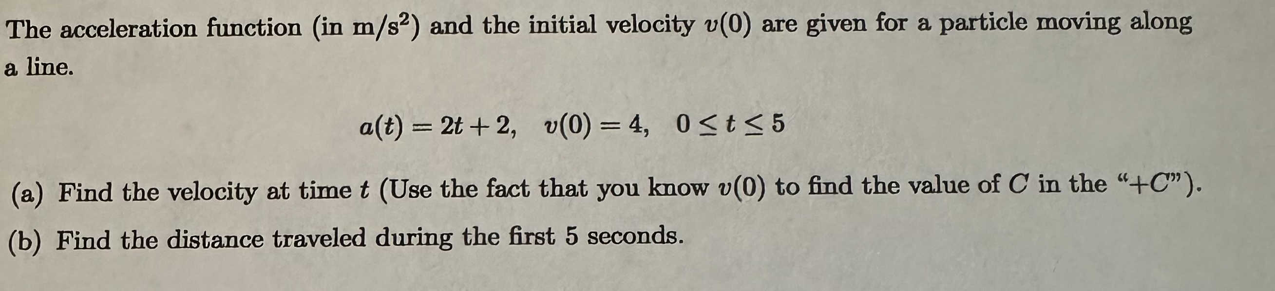 Solved The acceleration function (in ms2 ) ﻿and the initial | Chegg.com