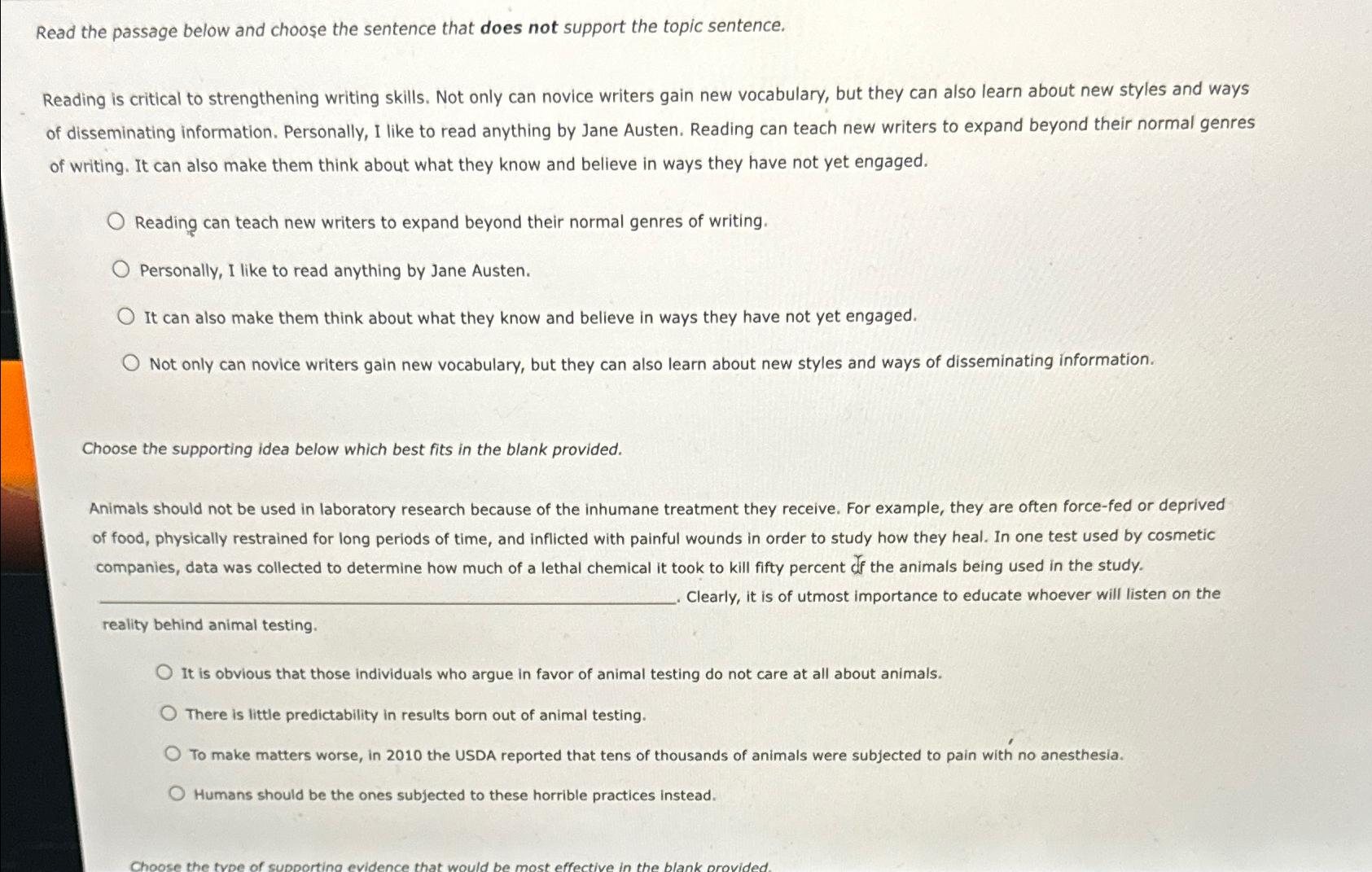 Solved Read the passage below and choose the sentence that | Chegg.com
