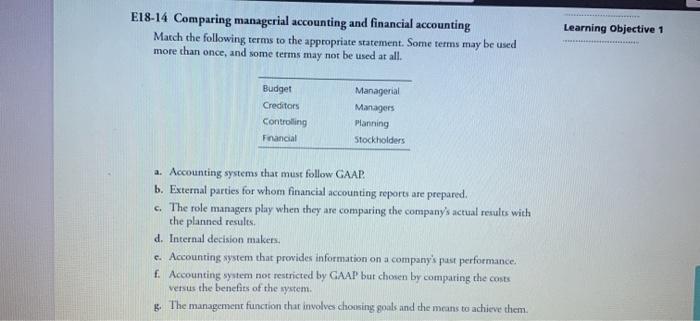Solved E18-14 Comparing managerial accounting and financial | Chegg.com