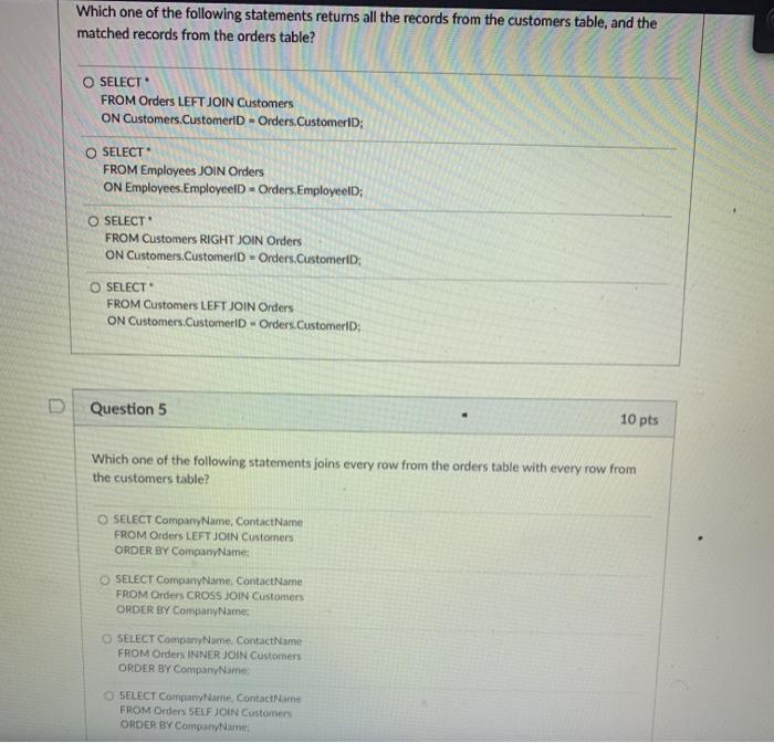 Solved Which one these join statements displays the result