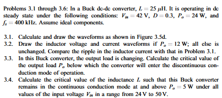 Solved Problems 3.1 through 3.6: In a Buck dc-dc | Chegg.com