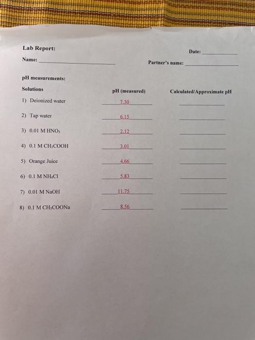 Solved Lab Report Date Name Partner's name pH