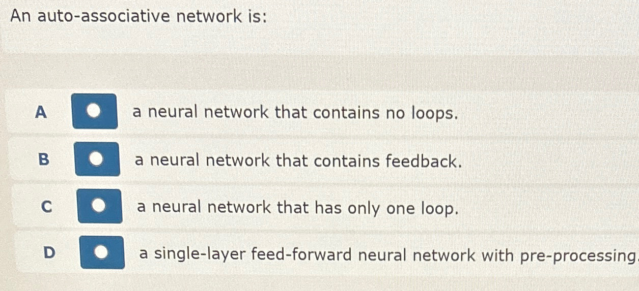 Solved An autoassociative network isA a neural network