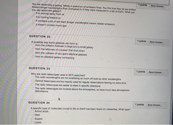 Solved 1 points Save Answer You are observing a galaxy, | Chegg.com