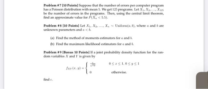 Solved Problem #7 (10 Points Suppose that the number of | Chegg.com
