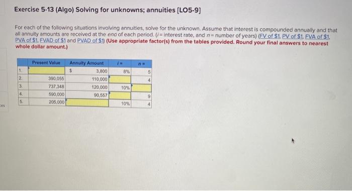 Solved Exercise 5-5 (Algo) Solving For Unknowns; Single | Chegg.com