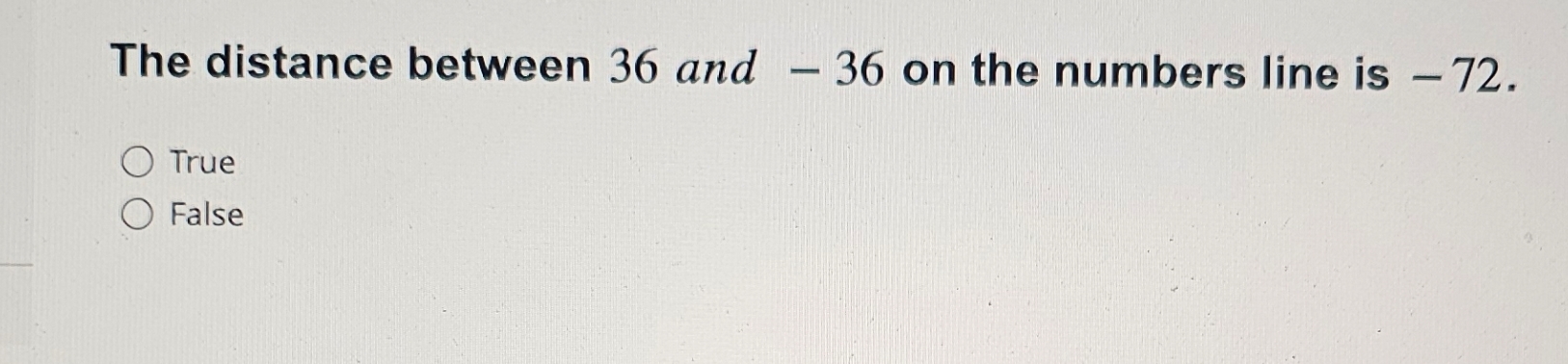 Solved The distance between 36 ﻿and -36 ﻿on the numbers line | Chegg.com