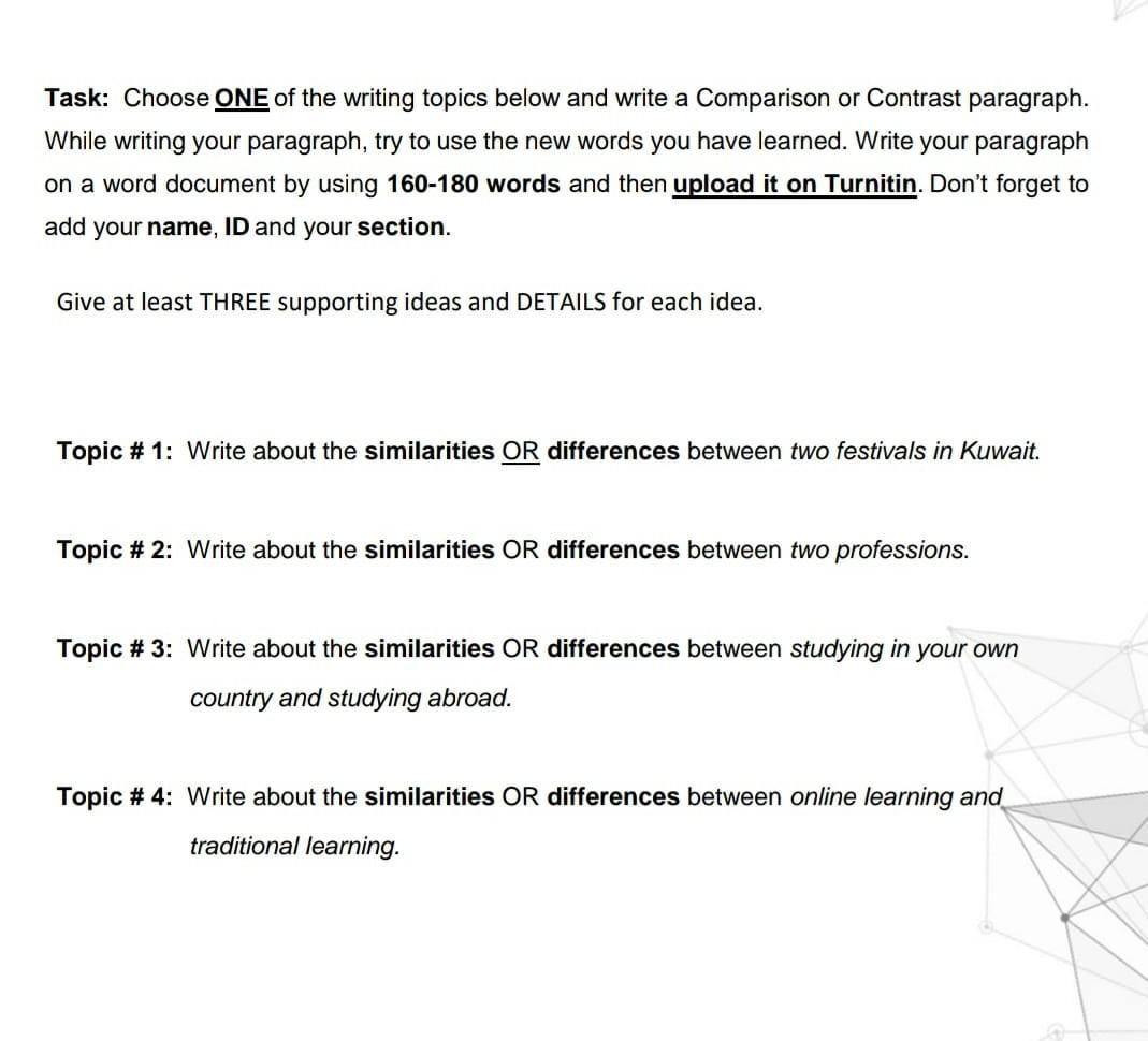choose one of the topics and write paragraph about it