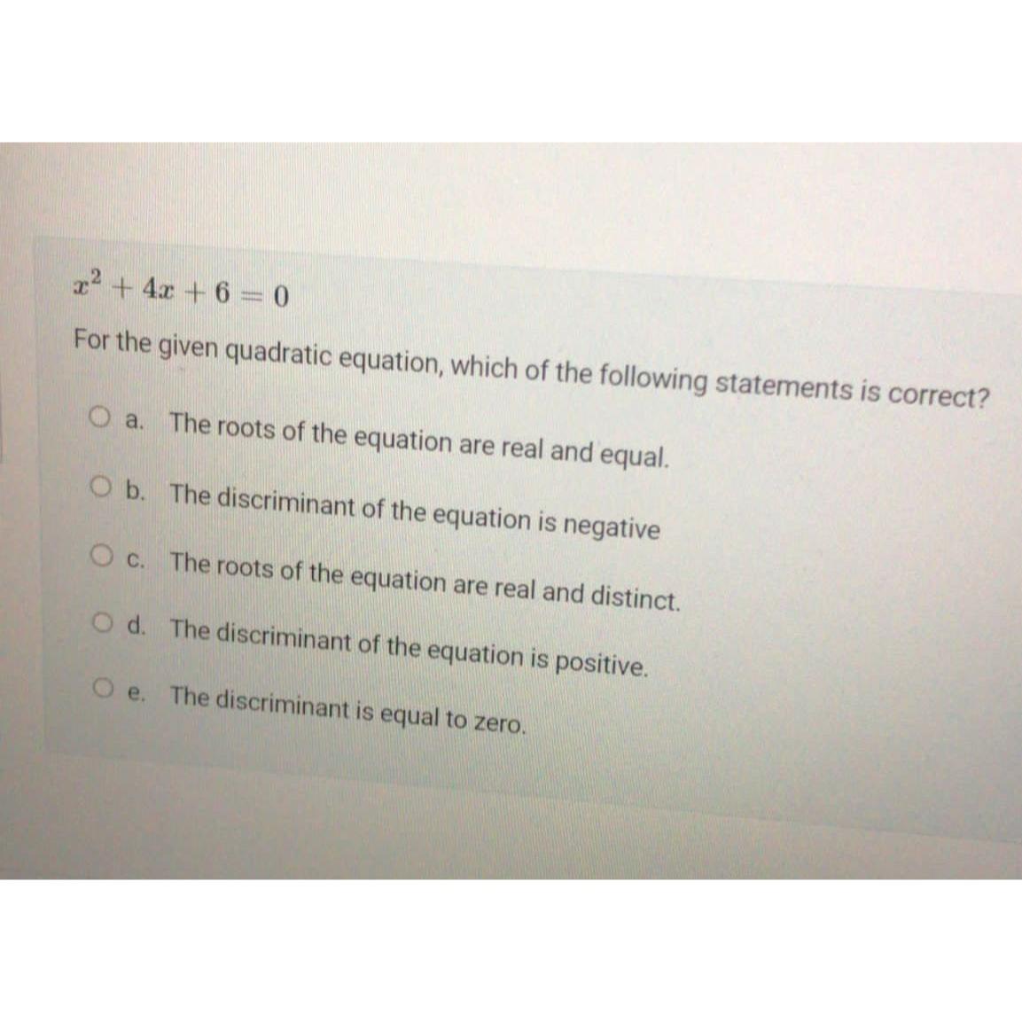 find the discriminant of quadratic equation x 2 5x 6 0