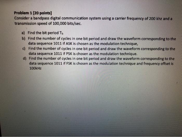 Solved Problem 1 (20 points) Consider a bandpass digital | Chegg.com