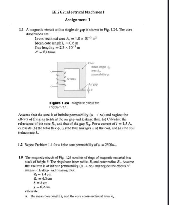 Solved EE 262: Electrical Machines Assignment-1 1.1 A | Chegg.com