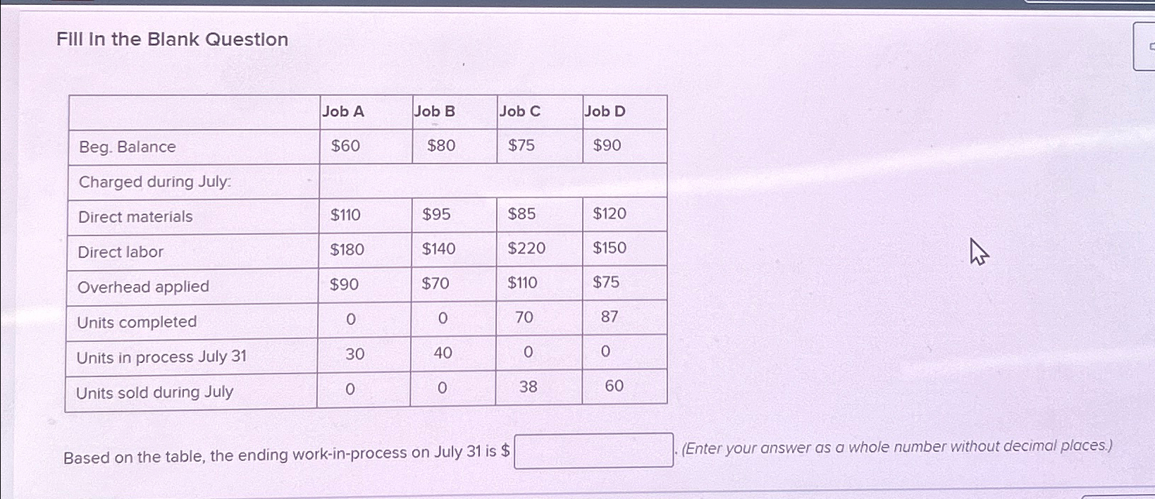 Solved FIII In The Blank Question\table[[,Job A,Job B,Job | Chegg.com