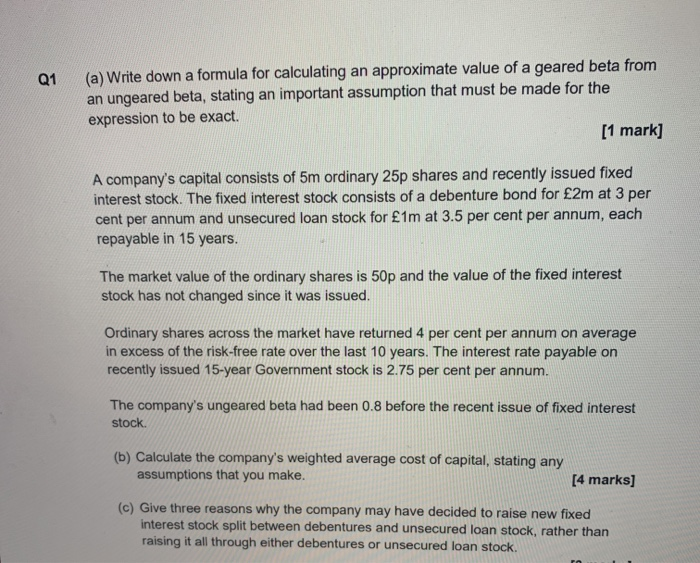 Solved Q1 (a) Write down a formula for calculating an | Chegg.com