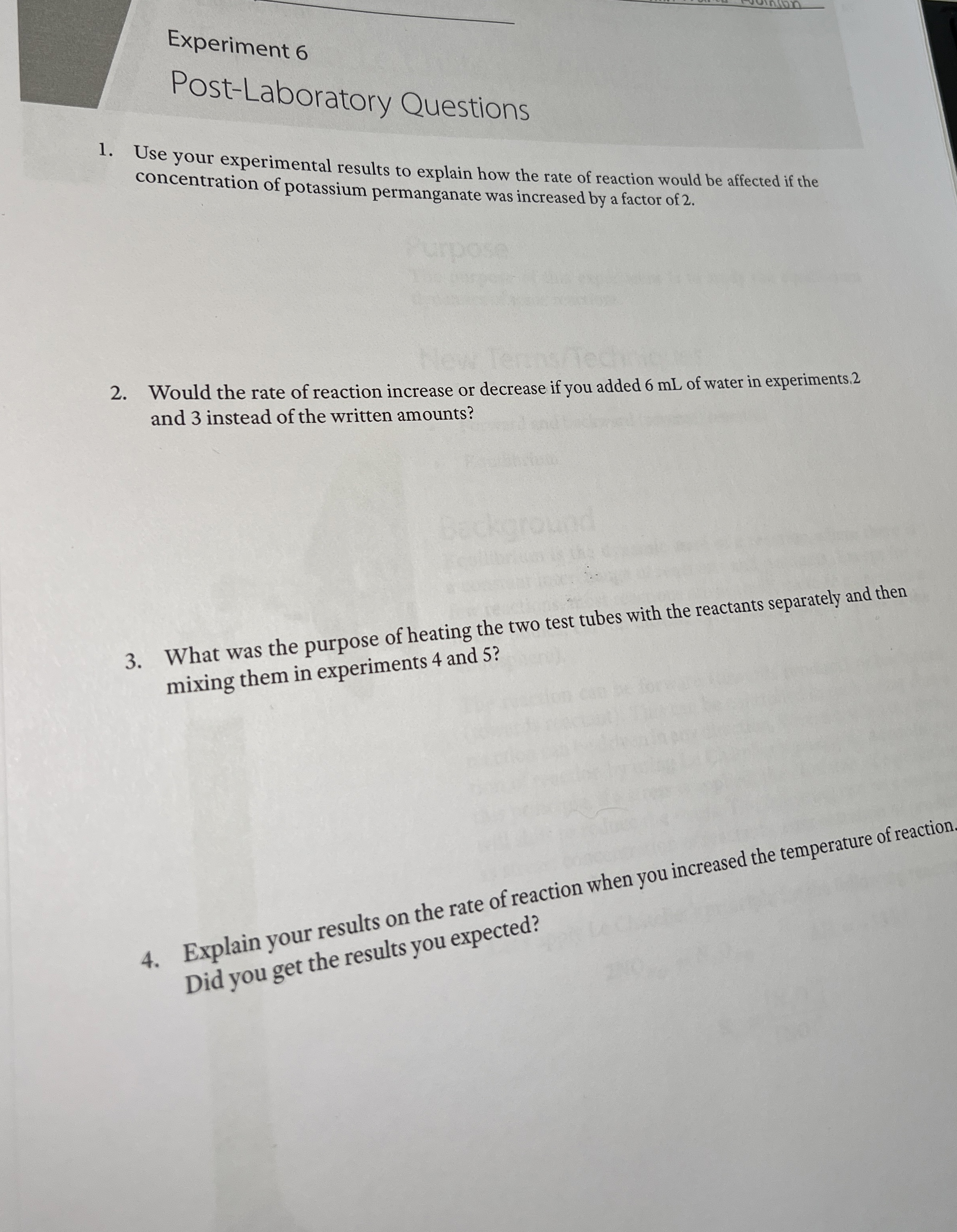 Solved Experiment 6Post-Laboratory QuestionsUse your | Chegg.com
