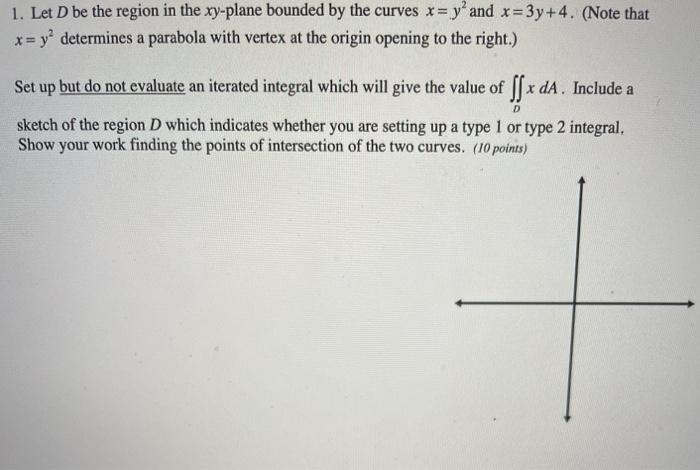 Solved 1. Let D be the region in the xy-plane bounded by the | Chegg.com