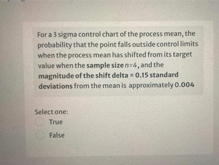 Solved For a 3 sigma control chart of the process mean, the | Chegg.com