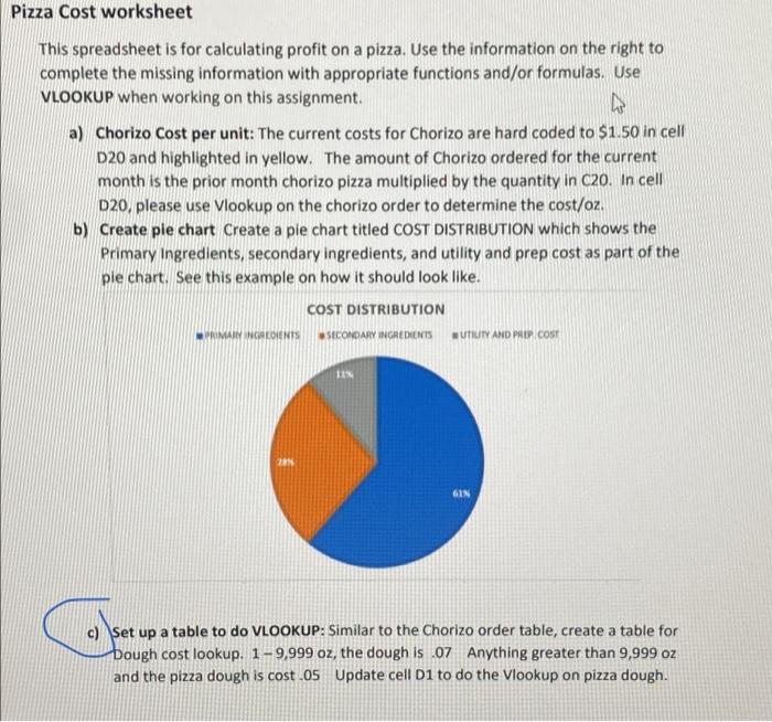 Pizza Cost worksheet This spreadsheet is for | Chegg.com