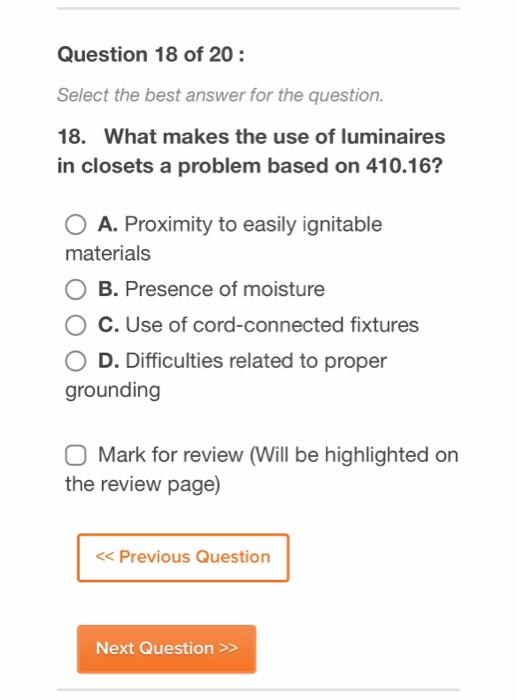 Solved Question 18 of 20: Select the best answer for the | Chegg.com