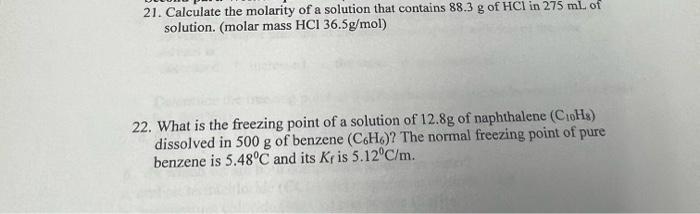 Solved 21. Calculate the molarity of a solution that | Chegg.com