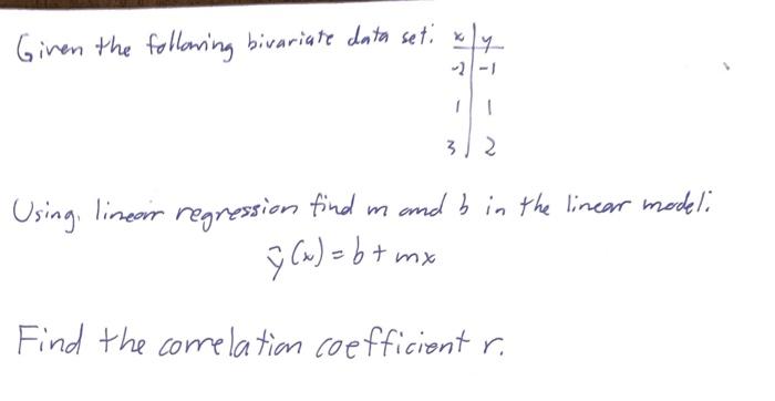 Solved Given The Following Bivariate Data Set: Using, Linear | Chegg.com