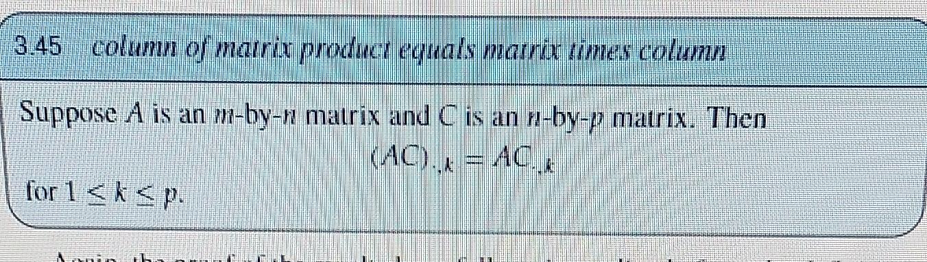Solved 3.45 column of matrix product equals marrix times | Chegg.com