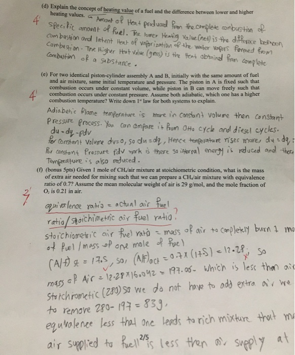 Solved (d) Explain the concept of heating value of a fuel