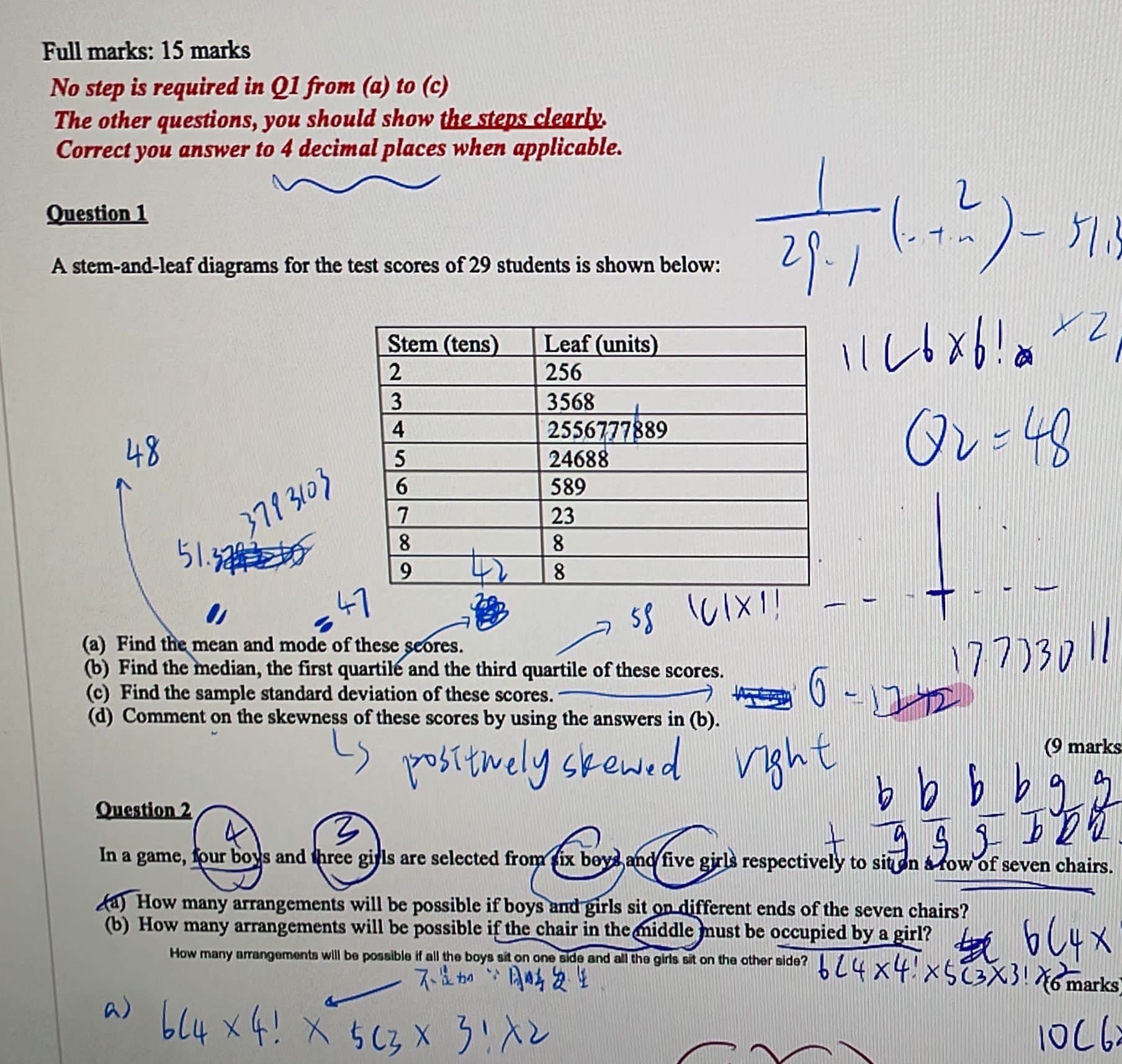 Solved Full marks: 15 ﻿marksNo step is required in Q1 ﻿from | Chegg.com
