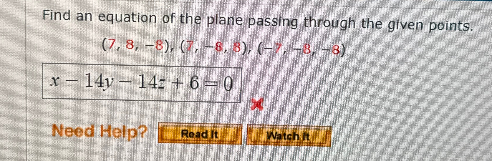 Solved Find an equation of the plane passing through the | Chegg.com
