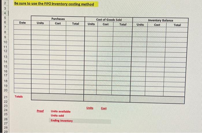 Be sure to use the FIFO inventory costing method