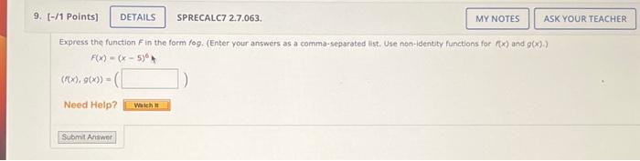 Solved 11 Points] SPRECALC7 2.7.063. Express the function f | Chegg.com