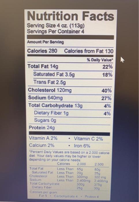 Solved Nutrition Facts Serving Size 4 oz. (1139) Servings | Chegg.com