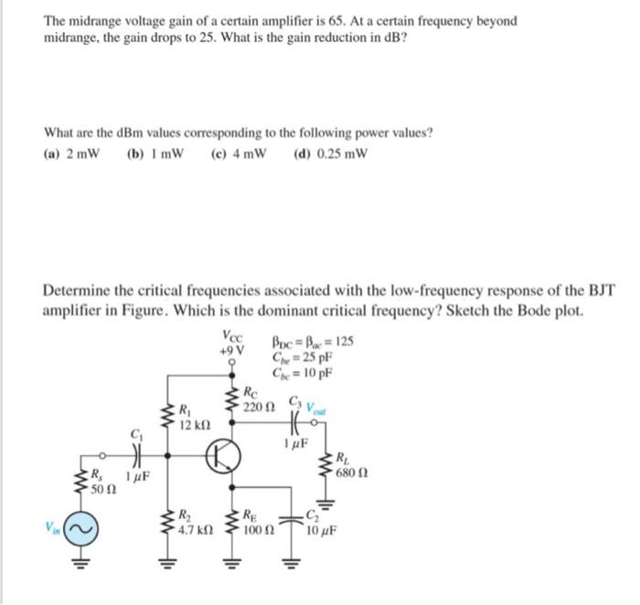Solved Amplifier Frequency Response Determine the Miller