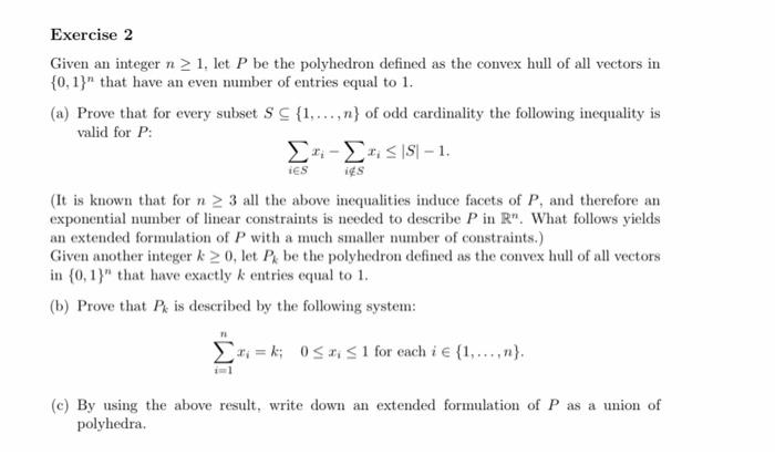 Given an integer n≥1, let P be the polyhedron defined | Chegg.com