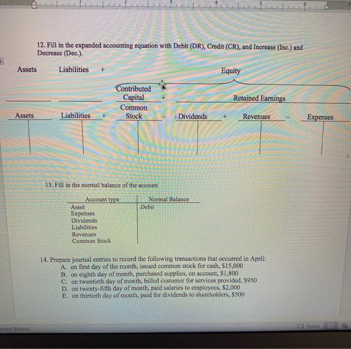Solved 12. Fill in the expanded accounting equation with | Chegg.com