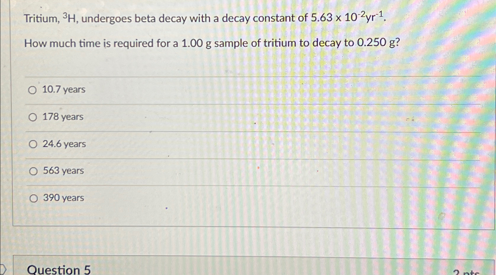 Solved Tritium, ?3H, ﻿undergoes beta decay with a decay | Chegg.com