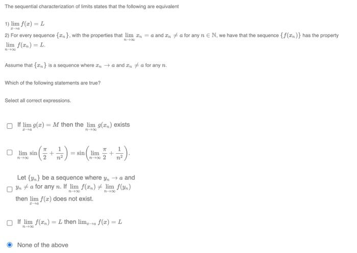Solved The sequential characterization of limits states that | Chegg.com