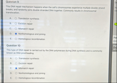 Solved Question 9This DNA repair mechanism happens when the | Chegg.com