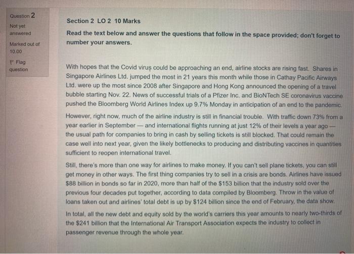 Solved Question 2 Section 2 LO 2. 10 Marks Not yet answered | Chegg.com