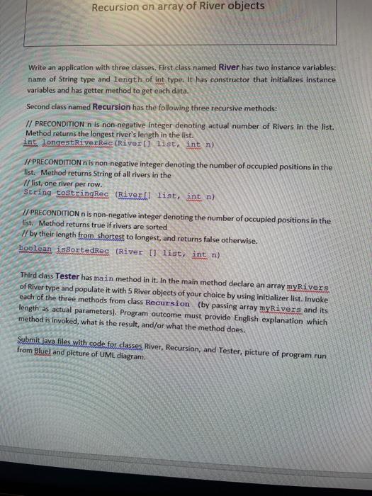 Solved Recursion on array of River objects Write an | Chegg.com