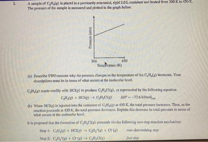 Solved 1. A sample of CH is placed in a previously Chegg