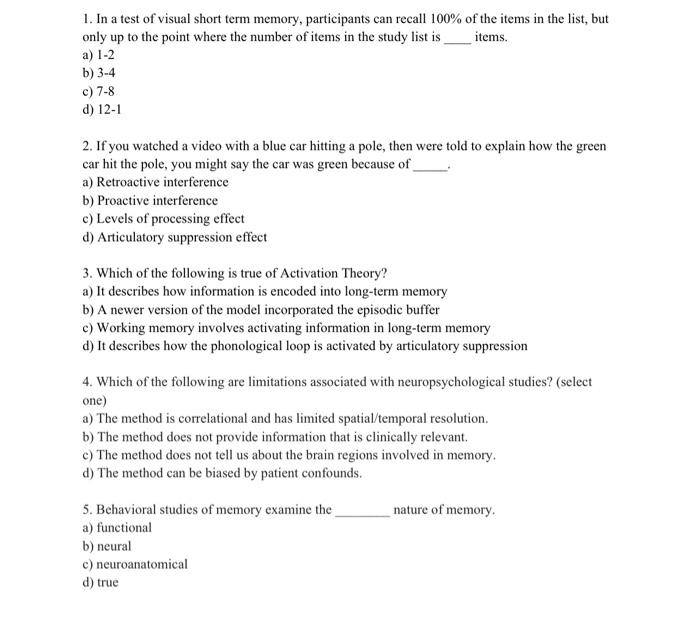 Memory Recall Test