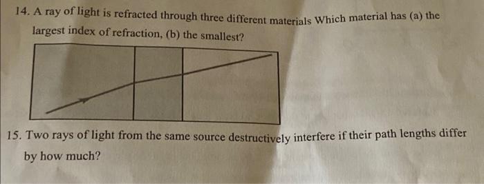 Solved 14. A ray of light is refracted through three | Chegg.com