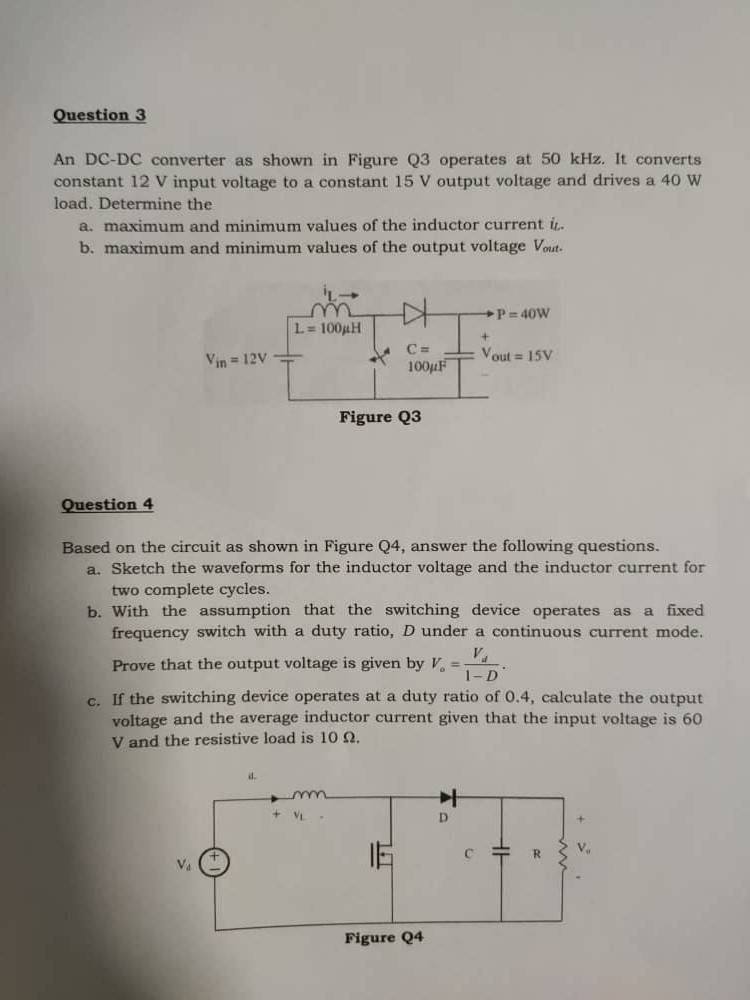 Solved Question 3 An DC-DC converter as shown in Figure Q3 | Chegg.com