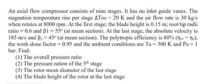 Solved An axial flow compressor consists of nine stages. It | Chegg.com
