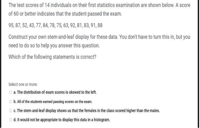 Solved The test scores of 14 individuals on their first | Chegg.com