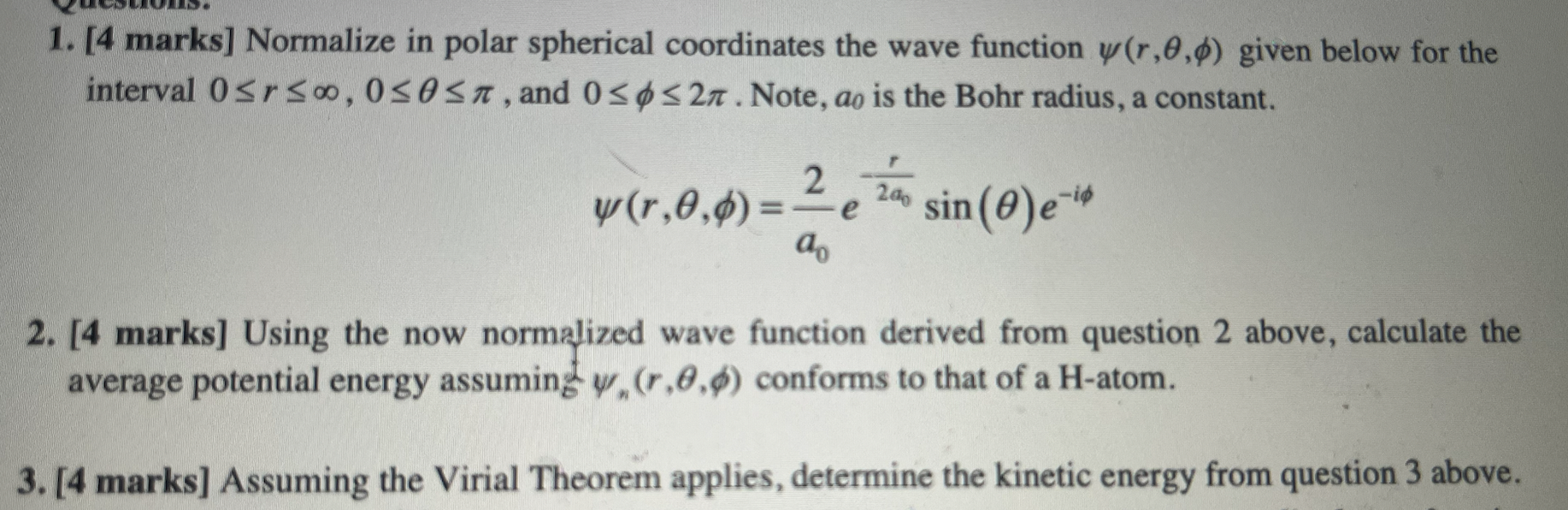 Solved [4 ﻿marks] ﻿Using the now normalized wave function | Chegg.com