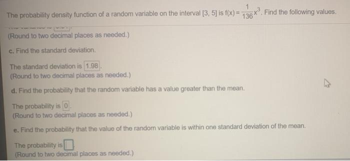 Solved The probability density function of a random variable | Chegg.com